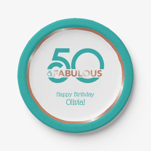 Modern Teal 50 and Fabulous Fifty Birthday Party Paper Plates