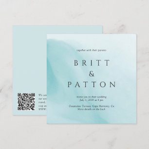 Modern Teal Abstract Minimalist QR Code Wedding Invitation