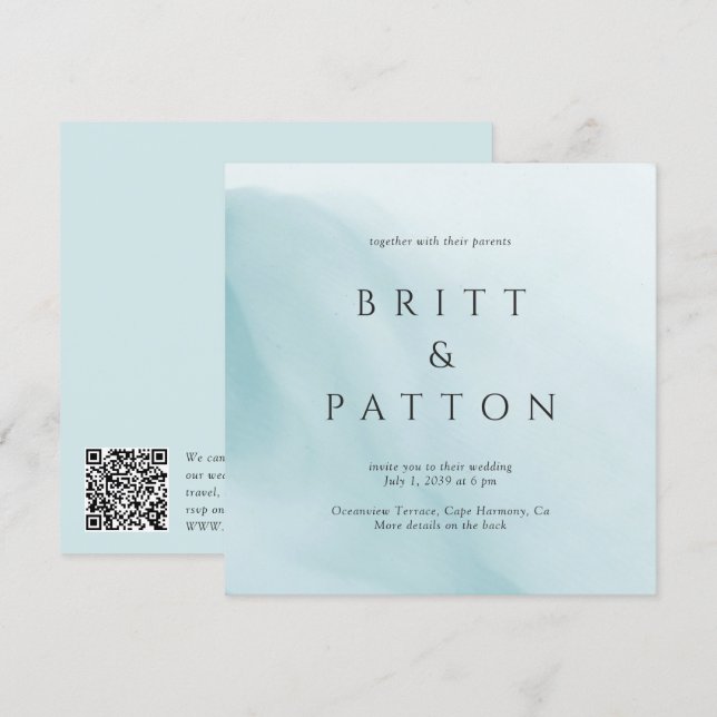 Modern Teal Abstract Minimalist QR Code Wedding Invitation (Front/Back)
