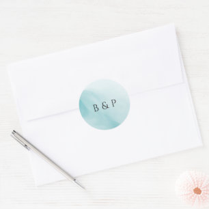 Modern Teal Abstract Minimalist Wedding Classic Round Sticker