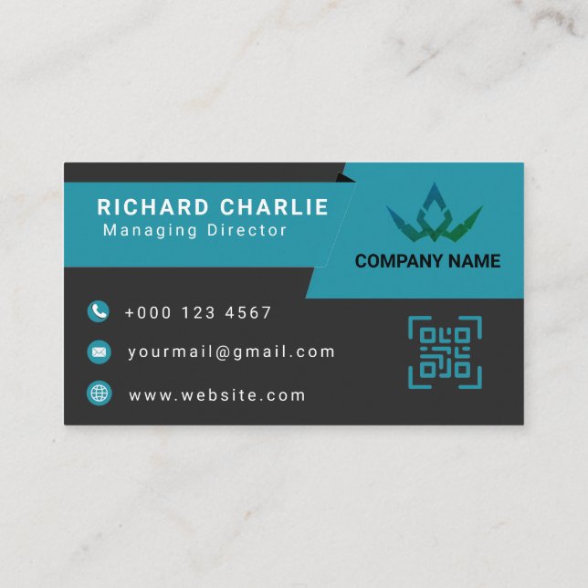 Modern Teal and Black Digital Marketing QR Code Business Card (Back)