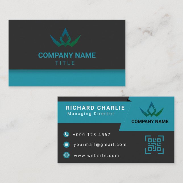 Modern Teal and Black Digital Marketing QR Code Business Card (Front/Back)