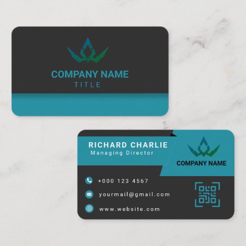 Modern Teal and Black Digital Marketing QR Code Business Card