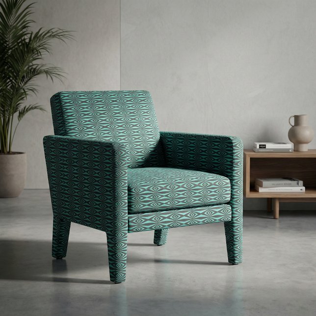 Modern Teal and Black Geometric Op Art Diamond Fabric (Creator Uploaded)