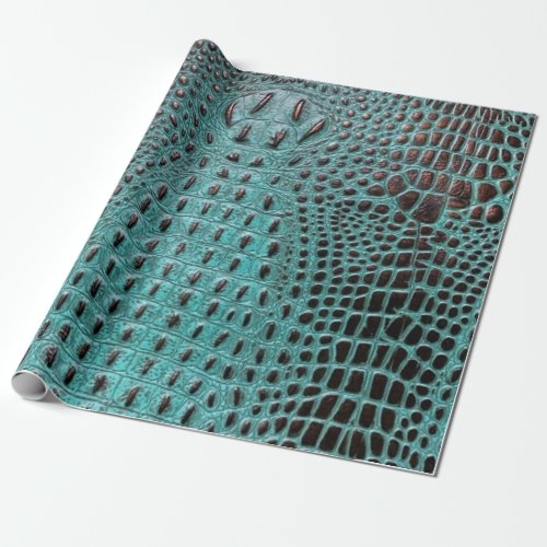 Modern Teal and Brown Alligator Crocodile Hide Wrapping Paper