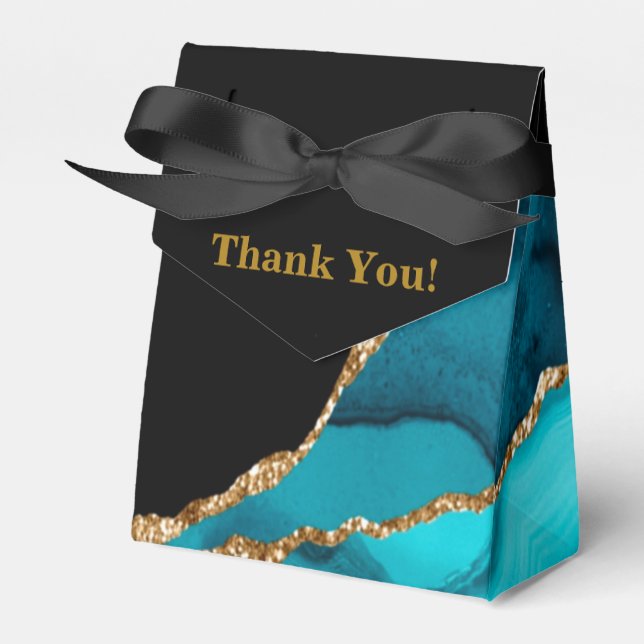 Modern Teal and Gold Agate Stone Wedding  Favor Boxes (Front Side)