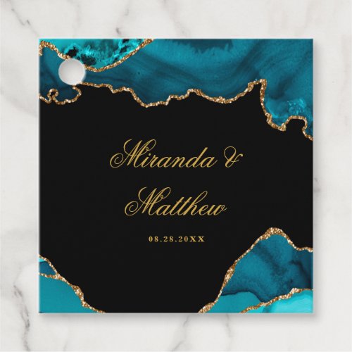 Modern Teal and Gold Agate Stone Wedding Favor Tags