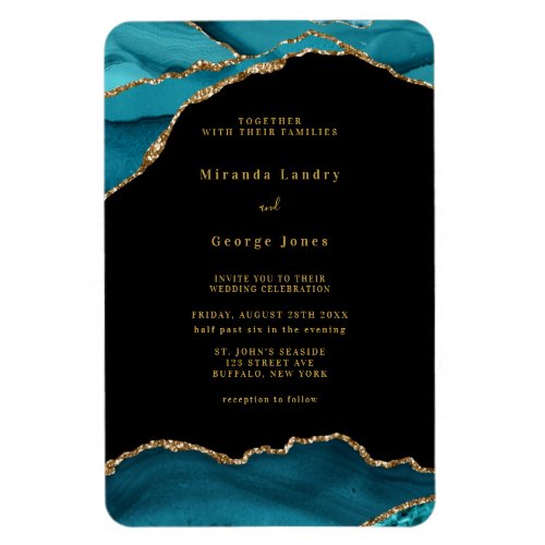 Modern Teal and Gold Agate Stone Wedding  Magnet