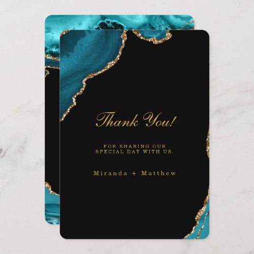 Modern Teal and Gold Agate Wedding Thank You Cards