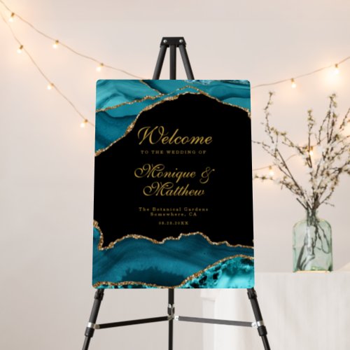 Modern Teal and Gold Agate Wedding Welcome Sign