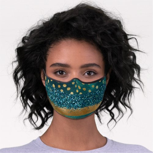Modern teal and gold brush strokes premium face mask