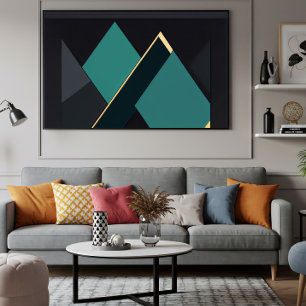 Modern Teal and Gold Geometric Abstract Poster