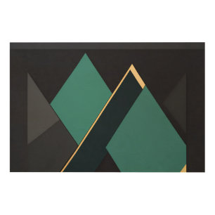 Modern Teal and Gold Geometric Abstract Wood Wall Art