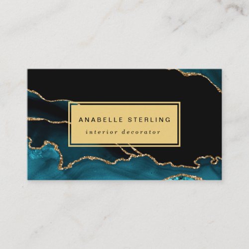 Modern Teal and Gold Marble Design Customizable Business Card