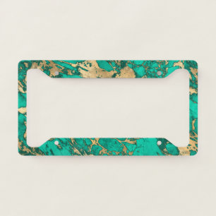 Modern Teal and Gold Marble Pattern License Plate Frame