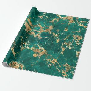 Modern Teal and Gold Marble Pattern Wrapping Paper