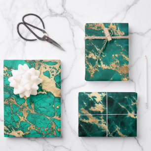 Modern Teal and Gold Marble Patterns Wrapping Paper Sheets