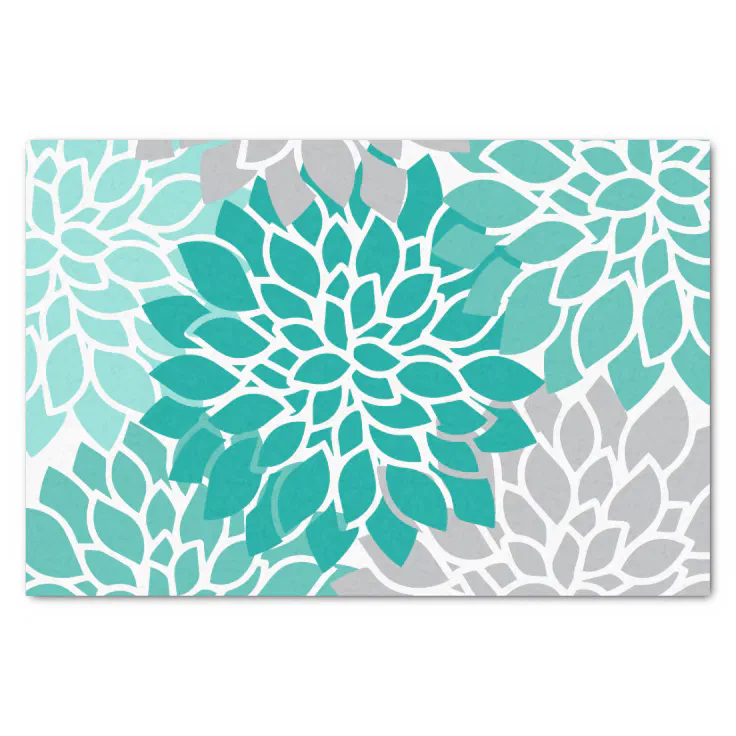 Modern Teal and Gray Floral Tissue Paper Zazzle