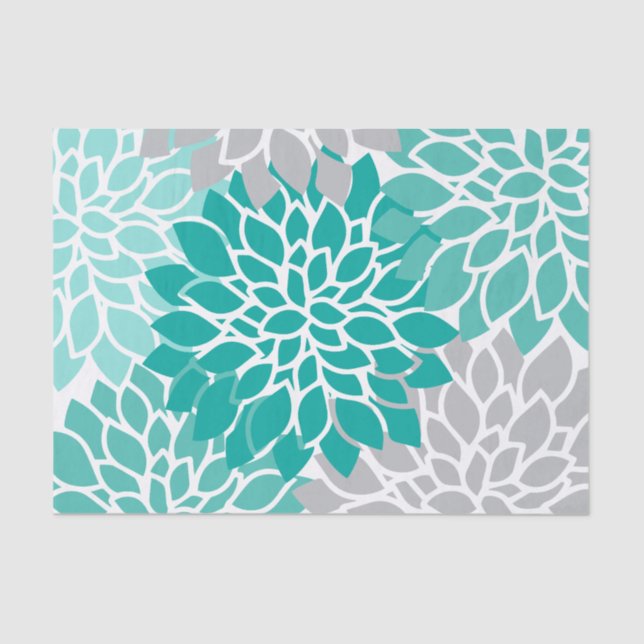 Modern Teal and Gray Floral Tissue Paper (Front)