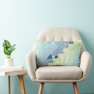Modern Teal and Lime Geometric Mosaic Patten art Lumbar Pillow
