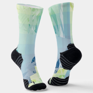 Modern Teal and Lime Geometric Mosaic Patten art Socks