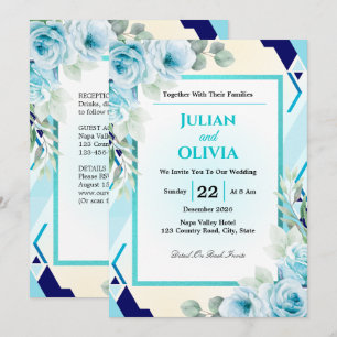 Modern Teal and Navy Geometric Wedding Invitation