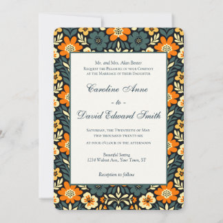 Modern Teal and Orange Floral Design Invitation