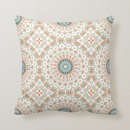 Modern Teal and Orange Mandala Design Throw Pillow