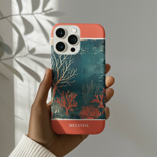  Modern Teal and Orange Sea Motif  Case-Mate iPhone Case (Creator Uploaded)