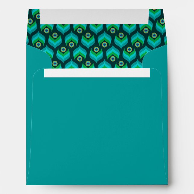 Modern Teal and Peacock Feather Pattern Envelope (Back (Bottom))