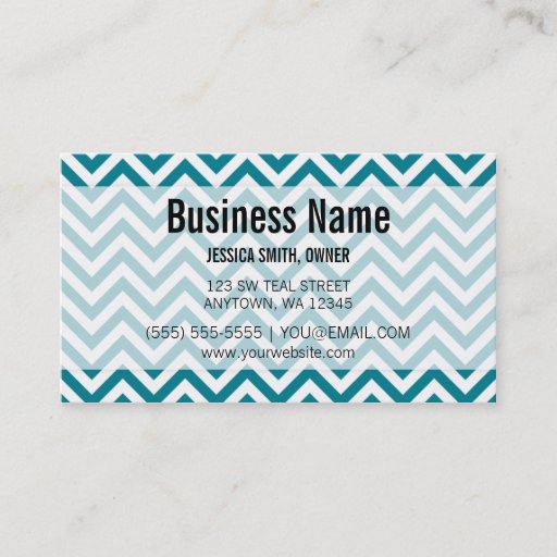 Customizable Modern Teal and White Chevron Pattern Business Card Templates