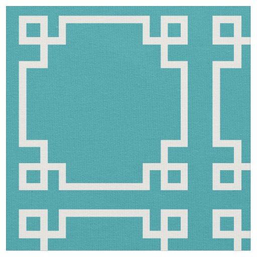 Modern Teal and White Greek Key Pattern Fabric
