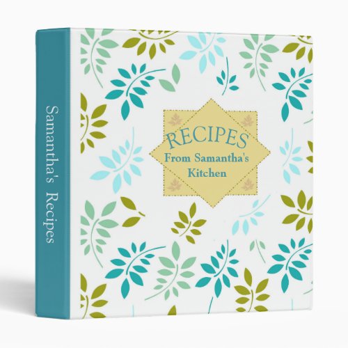 Modern Teal And White Leaf Pattern Recipe Cookbook 3 Ring Binder