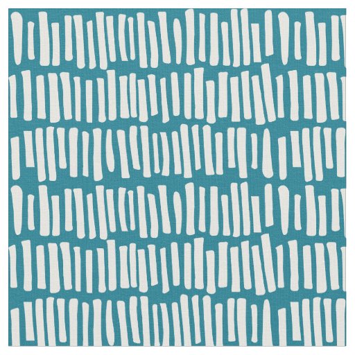Modern Teal and White Line Pattern Fabric