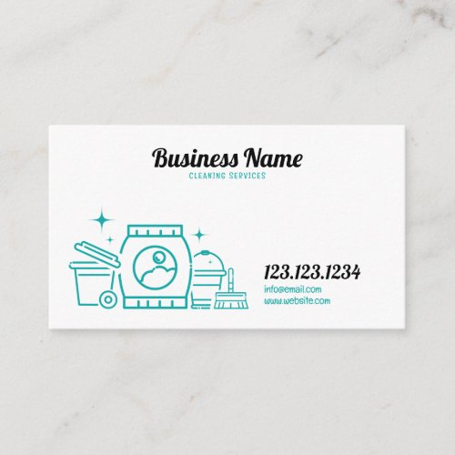 Modern Teal and White Maid Cleaning Service Business Card