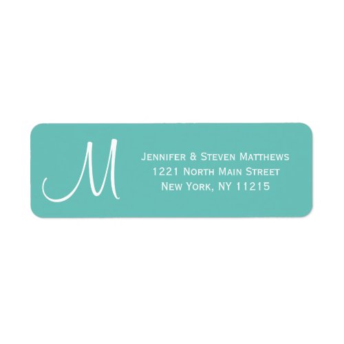 Modern Teal and White Monogram Names Label