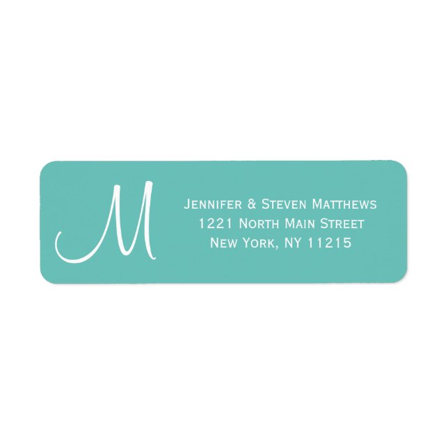 Modern Teal and White Monogram Names Label (Front)