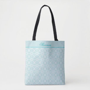 Modern Teal and White Personalized Pattern Tote Bag