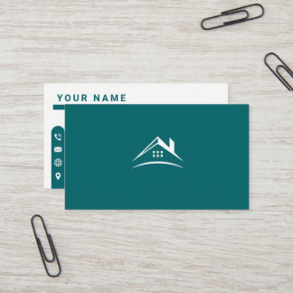 Modern Teal and White Real Estate Professional Business Card