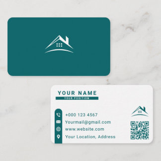Modern Teal and White Real Estate Professional Business Card