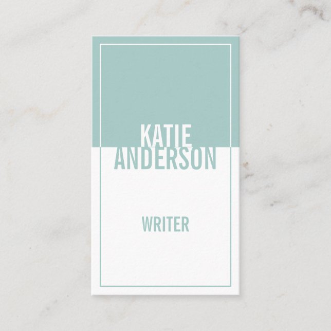Modern teal and white simple geometric minimalist business card (Front)