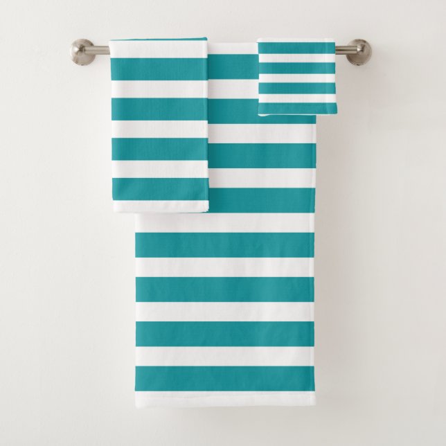 Modern Teal and White Stripes   Bath Towel Set (Insitu)