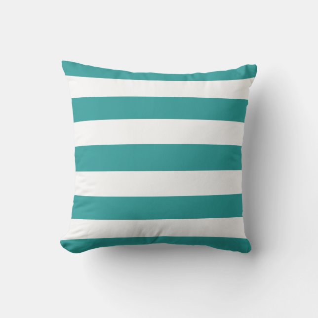 Modern Teal and White Stripes Throw Pillow (Front)