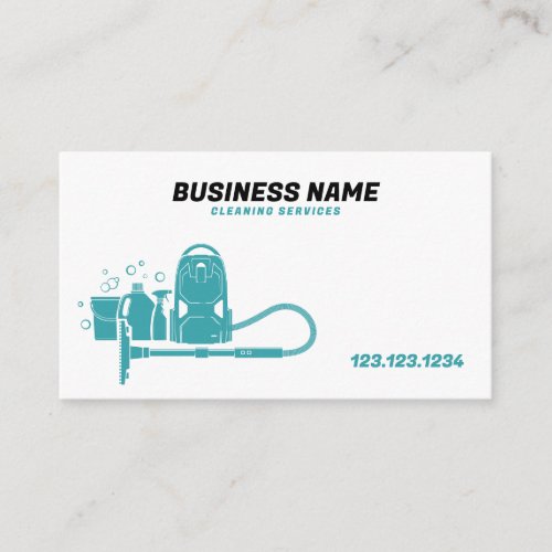 Modern Teal and White Vacuum House Cleaning Business Card