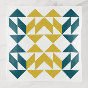 Modern Teal and Yellow Geometric Shapes Design Trinket Tray