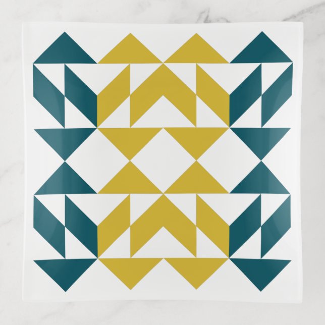Modern Teal and Yellow Geometric Shapes Design Trinket Tray (Front)