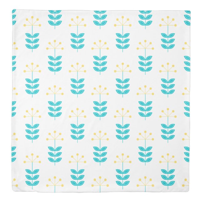 Modern Teal and Yellow Scandinavian Flowers Duvet Cover (Front)