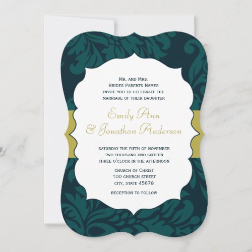 Modern Teal Aqua and Lime Damask Wedding Invite