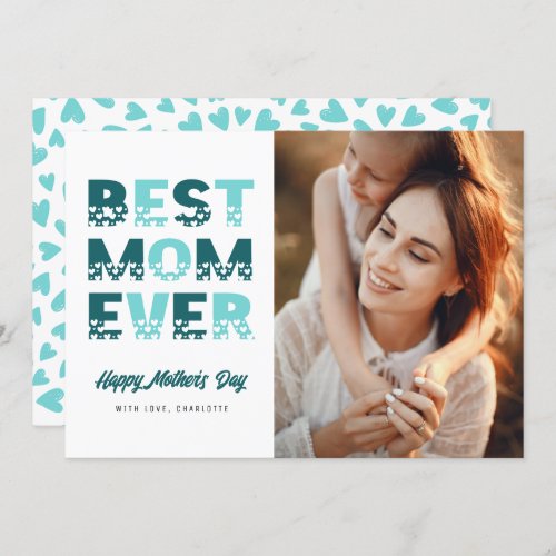 Modern Teal Aqua Best Mom Ever Photo Mothers Day Card