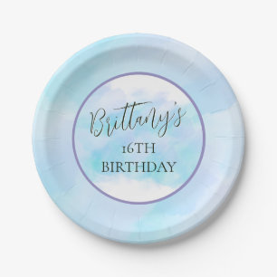 Modern Teal Aqua Elegant Personalized Birthday Paper Plates
